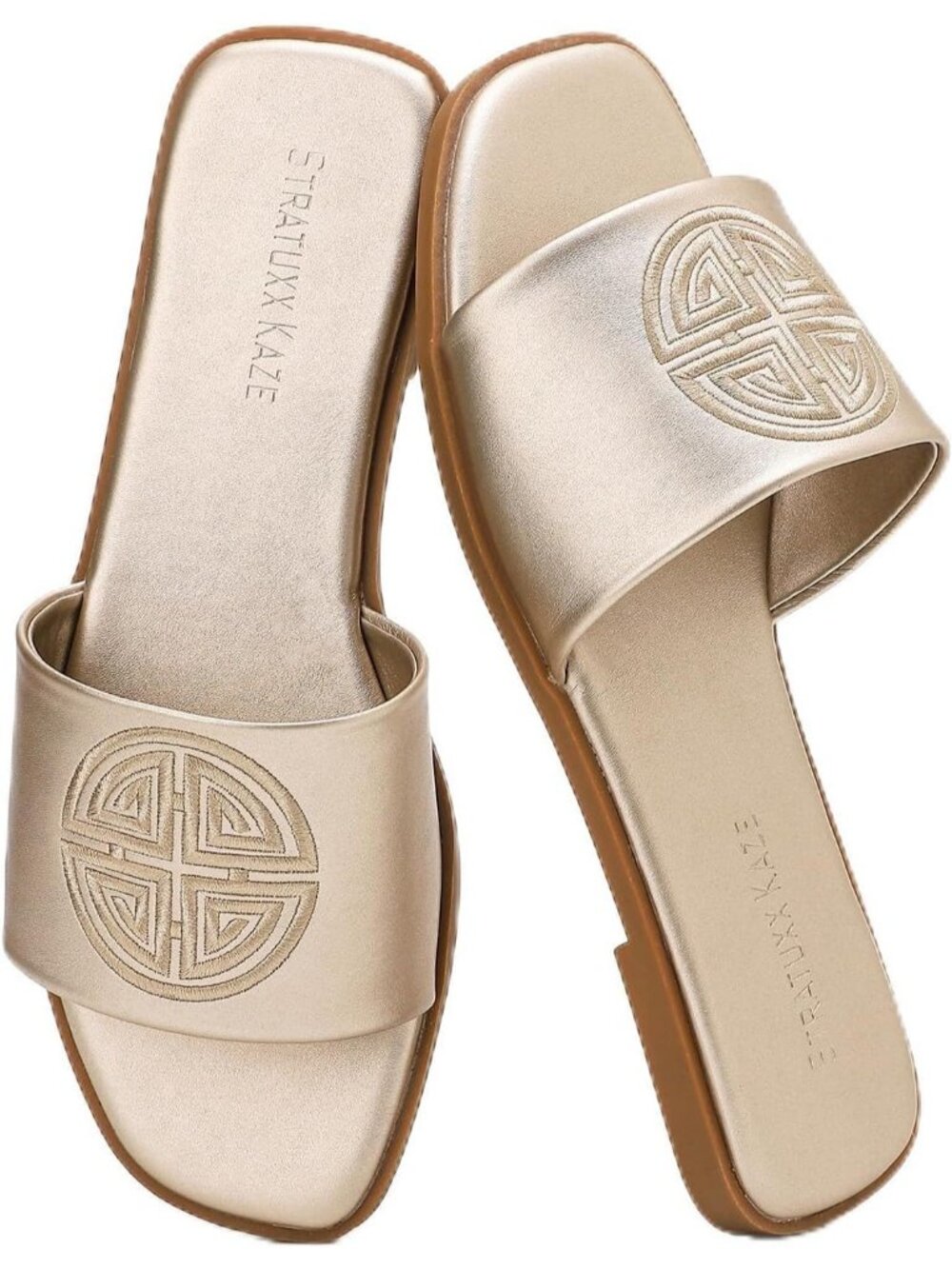 Women's Gold Foam Comfy Slide Flat Cute Leather Beach Dress Causal Summer Shoes